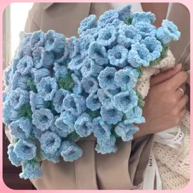 KMLSHLL - Manta de ramo de rosas con acabado hecho a mano, manta de ramo de flores de ganchillo, manta de punto para cumpleaños, boda, día de San Valentín, decoración del hogar (azul, 1.6 m)