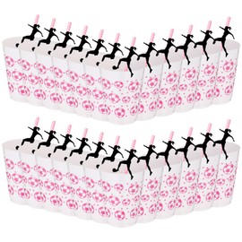 Rtteri 24 Sets Pink Soccer Party Decoration Pink Soccer Cups with Straw 16oz Reusable Plastic Tumbler Sport Themed Party Favors Water Bottle Bulk for Birthday Supplies Dinnerware
