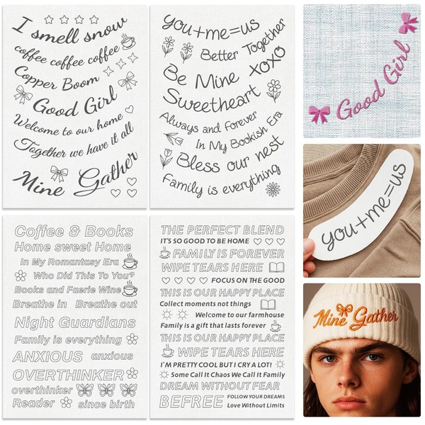 DOODLREAM 45Pcs English Phrases Water Soluble Hand Sewing Stabilizers, 21