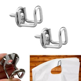 2 Pack - Wall Mount T-Shirt Bag Hook/Shopping Bag Holder Hook, Chrome-Plated Steel Shopping Bag Holder for Market, Convenience Store, Retail, Kitchen, and Laundry Room - Holds 100 Bags