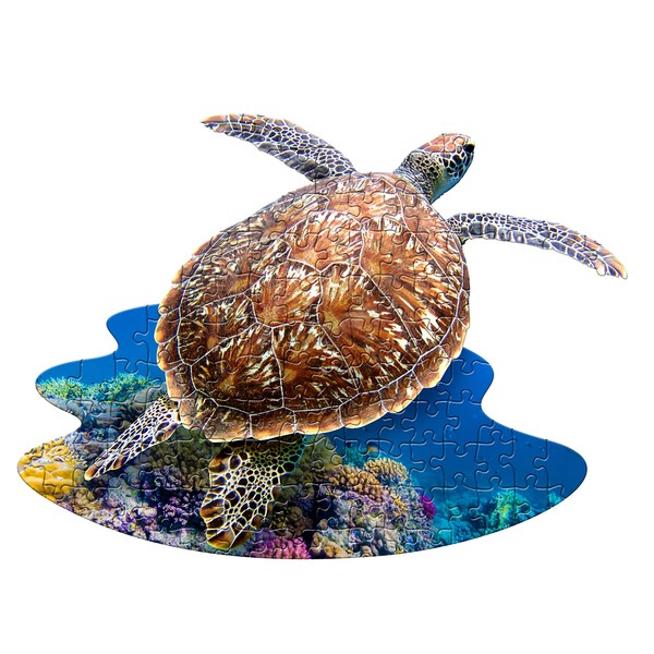 Madd Capp Puzzles Jr. - I AM Lil’ Sea Turtle - 100 Pieces - Animal Shaped Jigsaw Puzzle