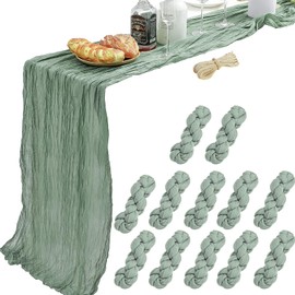 YARGEZON 12 Pcs 10 Ft Sage Green Cheesecloth Table Runner Gauze Cheese Cloth for Light Green Bridal Baby Shower Wedding Décor (35 x 120 Inch)