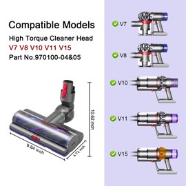 Garbage fighter High Torque Brush Head Replacement for Dyson V11 V15 V10 Vacuum Cleaners, Anti-Tangle Brush, Adjustable Suction Modes, Suitable for Hardwood Floor Carpets Replace Part No.970100-05