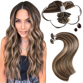 Moresoo U Tip Human Hair Extensions Pre Bonded Hair Extensions Dark Brown with Caramel Blonde U-Tip Hair Extensions Real Human Hair 1g/s 50g/Pack #P4/27 24 Inch