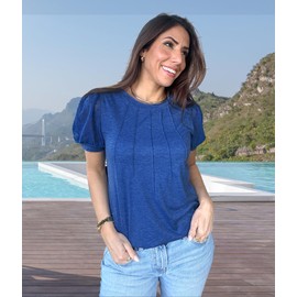 OFEEFAN Plain T Shirts for Women Beach Vacation Clothes Crew Neck Flattering Tops to Hide Tummy Blue L