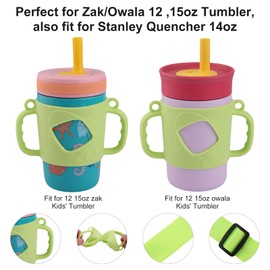 Sippy Cup Handles,Silicone Bottle Sleeve Compatible With Owala, Zak 12 &15 oz Kids Tumbler,Wide-Neck,Fit for Diameter 3.15-3.55 inch Toddler Bottle-1 Pack (Green)