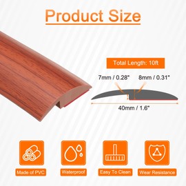 HARFINGTON Floor Transition Strip 1.6" 10ft Self Adhesive PVC Carpet to Tile Transition Edging Trim Peel and Stick Cover Strip for Uneven Floors Height 7mm, Brown Wood Grain