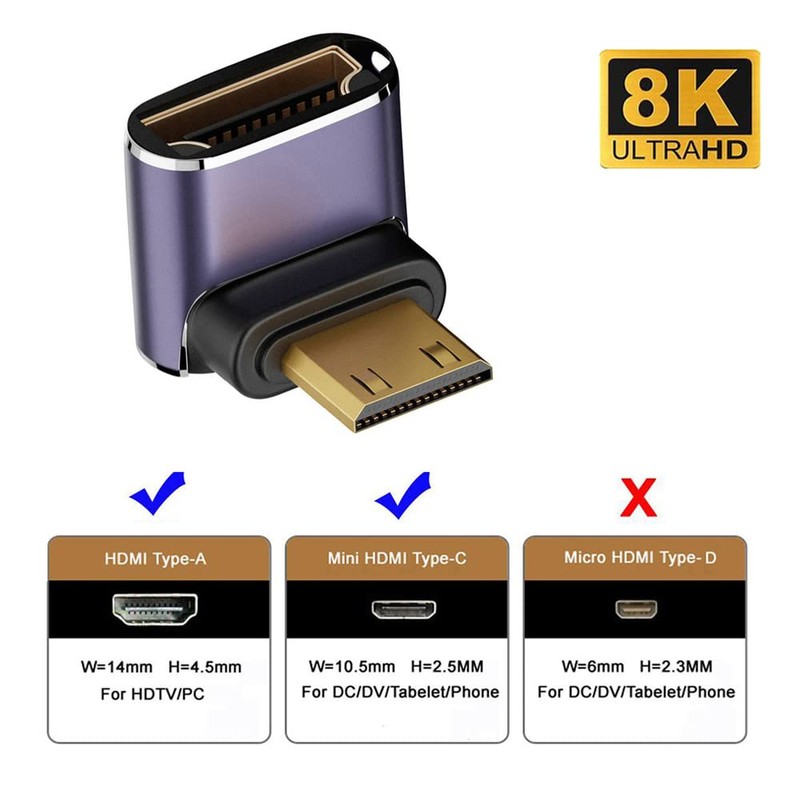cablecc Down Angle Mini HDMI Male to HDMI 2.1 Female