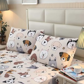 SDY 4PCS Dog Bedding Sheets Set Twin Size, Cute Puppy Pattern Fitted Sheet Sets with Deep Pocket, Kawaii Bedroom Decor for Kids, Teens, Children, Baby, Boys, Girls and Animal Lovers (Dog, Twin)