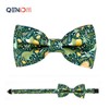 Qenidm Boy Suspenders Bow tie Set, Green Jungle Dinosaur Pattern