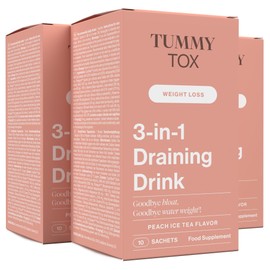 3-in-1 Draining Drink mit Löwenzahnwurzel, Brennnessel, Artischocke, Magnesium, Hibiskus, Pflanzliche Inhaltsstoffe, Getränk mit Pfirsichgeschmack, 30 Beutel, Tummy Tox