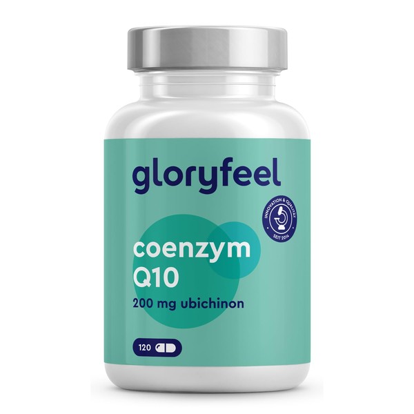 gloryfeel® Coenzyme Q10 High Dose - 200 mg Pure Q10 (Ubiquinone) per Capsule - 120 Vegan Capsules (4 Months) - CoQ10 from Vegetable Fermentation - Laboratory Tested & Made in Germany