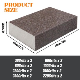 Pack of 16 Sanding Sponges, 36/60/80/100/120/150/180/220 Grit Sandpaper, Sandpaper Wood, Washable and Reusable for Sanding, Polishing Metal, Wood, Sanding Sponges