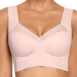 WOWENY Seamless Bras for Women Sleep Leisure Sports Yoga Bra Padded Wireless Thin Soft Comfy Pullover Tops Plus Size (Baby Pink, S)