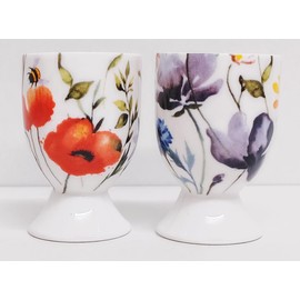 Wildflowers Meadow Egg Cups Set of 2 Fine China Bright Flowers Floral Egg Holders Hand Decorated UK