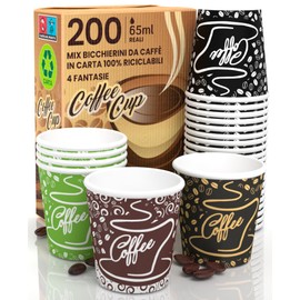 200 Paper Coffee Cups 65 ml CoffeeCUP Mix Environmentally Friendly Biodegradable Disposable Cups Small Takeaways Hot Drinks