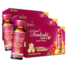 AFC Japan Tsubaki Ageless Liquid Collagen Drink for Women | 10,000mg Marine Collagen Peptides, 500mg Royal Jelly, Hyaluronic Acid | Supports Skin Hydr