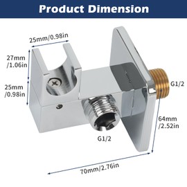 Wall Connection Elbow with Shower Holder, Hand Shower Holder with 1/2 Inch Wall Connection Bend, Chrome Hose Connection with Shower Holder, Universal Shower Holder, Easy Installation (Silver, Rotating