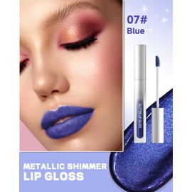 Glitter Lip Gloss Blue, Metallic Shimmer Liquid Lipstick 24 Hours Hold, Waterproof Non-Stick Cup Diamond Glitter Lip Gloss, Highly Pigmented Sparkly Glossy Lipstick Makeup for Cosplay Party 07