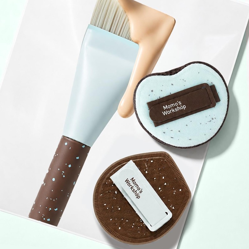 Choco Mint Trio Fishtail Brush and 2 Makeup Puffs