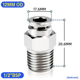 TAILONZ PNEUMATIC Außengewinde, gerade, 12 mm Außendurchmesser, 1/2 Zoll BSP-Gewinde, Steckverschraubungen, Kupfer, vernickelt TPC12-04 (5er-Pack)