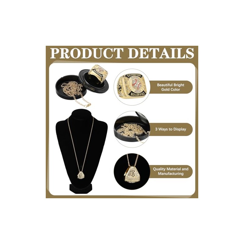12 Pcs Baseball Championship Rings & Trophy Display Set