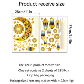 Ramadan Wall Decor Stickers Islamic Muslim Wall Stickers Eid Mubarak Wall Decals Lantern Moon Star Window Clings for Home Wall Living Room Bedroom Décor Wallpaper (Gold and Blue)