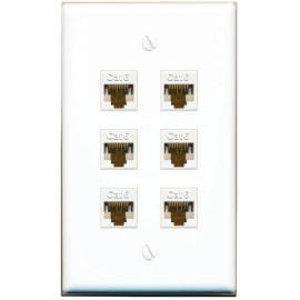 RiteAV 6 Port Cat6 Ethernet RJ45 Female-Female Wall Plate Flat [White]