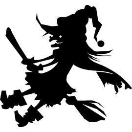 Wall Decal Witch Flying Silhouette Broom Wicked Bat Pumkin Malignant Supernatural Powers Sticker for Home Living Room Bedroom Removeable Cute Wall Decoration - Size: 24 in x 24 in