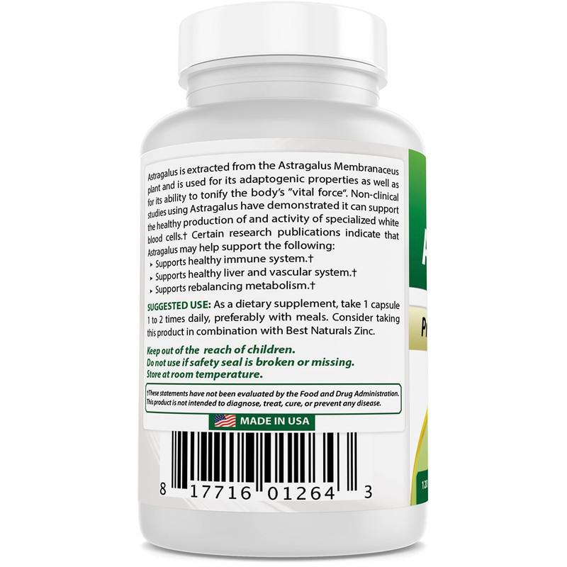 Best Naturals Astragalus Extract 1000 Mg 120 Capsules (120 Count