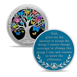 IELCJJ 16 Year Sobriety Coin, Vintage Recovery Tree of Life Sobriety Chip Colorful Butterfly AA Coin and Medallions AA NA Sober Token Narcotics Alcoholics Anonymous Recovery Gifts for Men Women