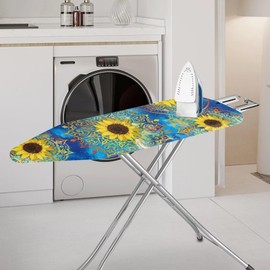 Wanzuoeng 15x54 Inch Ironing Board Cover, Sunflower Printed Ironing Board Protector with Hook and Loop Fasteners Strap, Mandala Flower Print Ironing Board Cover Protector, Scorch Heat Resistance