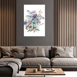 ARTZGX Dragonfly Canvas Wall Art for Bathroom Watercolor Dragonfly Pictures Wall Decor Home Painting Framed (12.00" x 18.00")