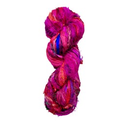 Maker's Craft Recycled Fuzzy Fringes Sari Silk Ribbon Yarn 35yards, 100Grams for DIY Knitting Crocheting Gift Wrapping, Christmas Decoration, Macrame Makers, Jewelry Making, Rugs Hooking (Magenta)