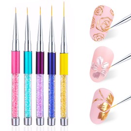 5 Pcs Nail Art Brushes, Nail Line Brush Nail Art Pens Nail Brushes for Nail Art Nail Art Tools for Nail Design Drawing（Size: 7/9/11/14/19mm）