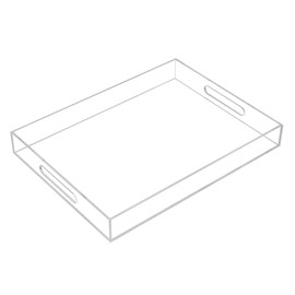 KEVLANG Clear Sturdy Acrylic Serving Tray with Handles-12x16Inch-Serving Coffee,Appetizer,Breakfast,Butler-Kitchen Countertop Tray-Makeup Drawer Organizer-Vanity Table Tray-Ottoman Tray