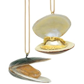 The Bridge Collection 2" Mussel & Clam Ornament - Set of Two - Coastal Animal Oyster Christmas Ornament Set for Nautical or Beach Decor