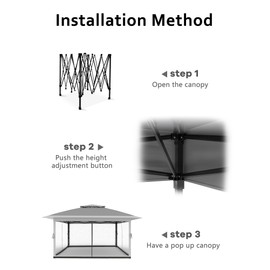 13 X 13 Pop Up Gazebo with Mosquito Netting,Outdoor Patio Gazebo,Outdoor Canopy Tent with Mosquito Netting,Backyard Tent,Gray