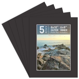 Golden State Art, Pack of 5, Pre-Cut 8x10 Picture Mats Bevel Edge 5.5x7.5 Opening for 6x8 Photos, Black