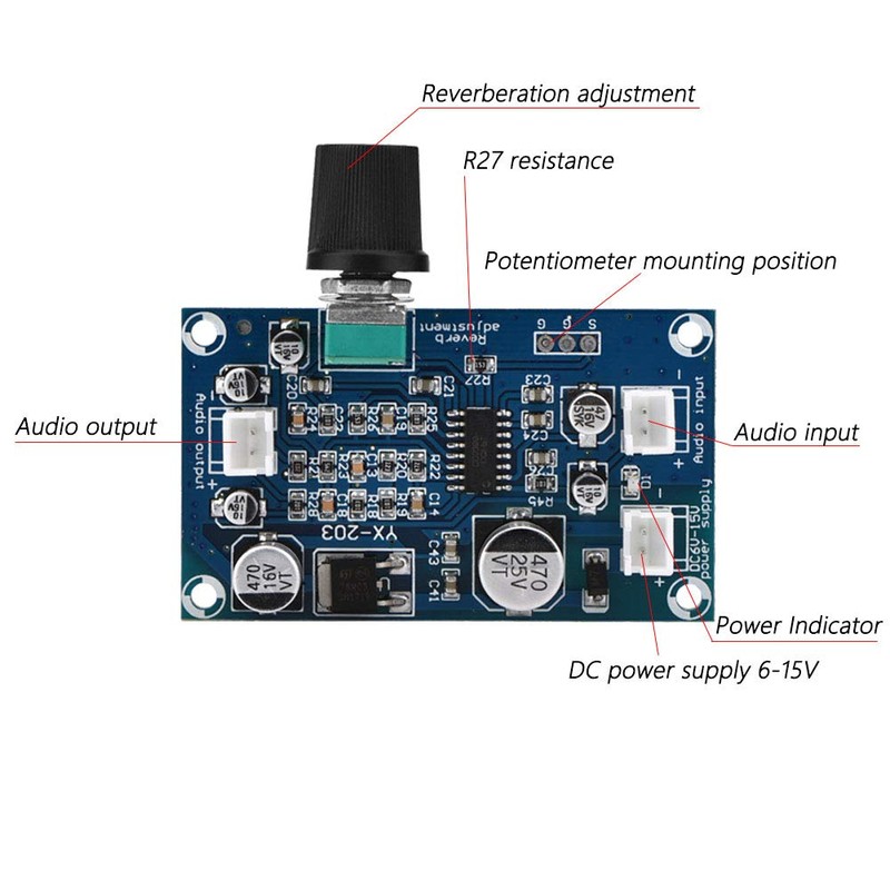 Microphone Reverberation Card, PT2399 Microphone Amplifier Board, DC6-15V Single Channel
