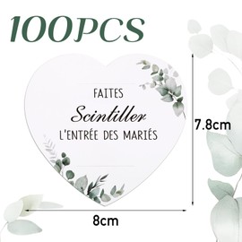 BOFUNX 100pcs Wunderkerzen Etiketten Hochzeit Wunderkerzen Karten Halter Hochzeit Gastgeschenke Hochzeit Party Deko - Faites Scintiller L‘entrée Des Mariés
