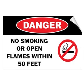 Danger No Smoking Or Open Flames Within 50 Feet Hazard Label Decal Sticker 7 Inches X 5 Inches
