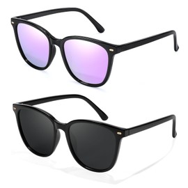 SIPHEW Pack of 2 Women's Polarised Classic Sunglasses with UV400 Protection Wrap Around for Women, A4 - Black/Grey + Black/Purple