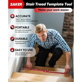 Saker Stair Tread Template Tool,2025 New Stair Measuring Tool,Stair Tread Jig for Measuring Stairs, Adjustable Length Aluminum Alloy Stair Gauge with Edge Stop Bars