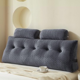 YOUR MOON Wedge Headboard Pillow Queen with 2 Pack Neck Roll Pillows, Triangular Wedge Backrest Pillow Headboard for Bed,Daybed,and Lounging, Large Bed Bolster Pillows,Dark Gray