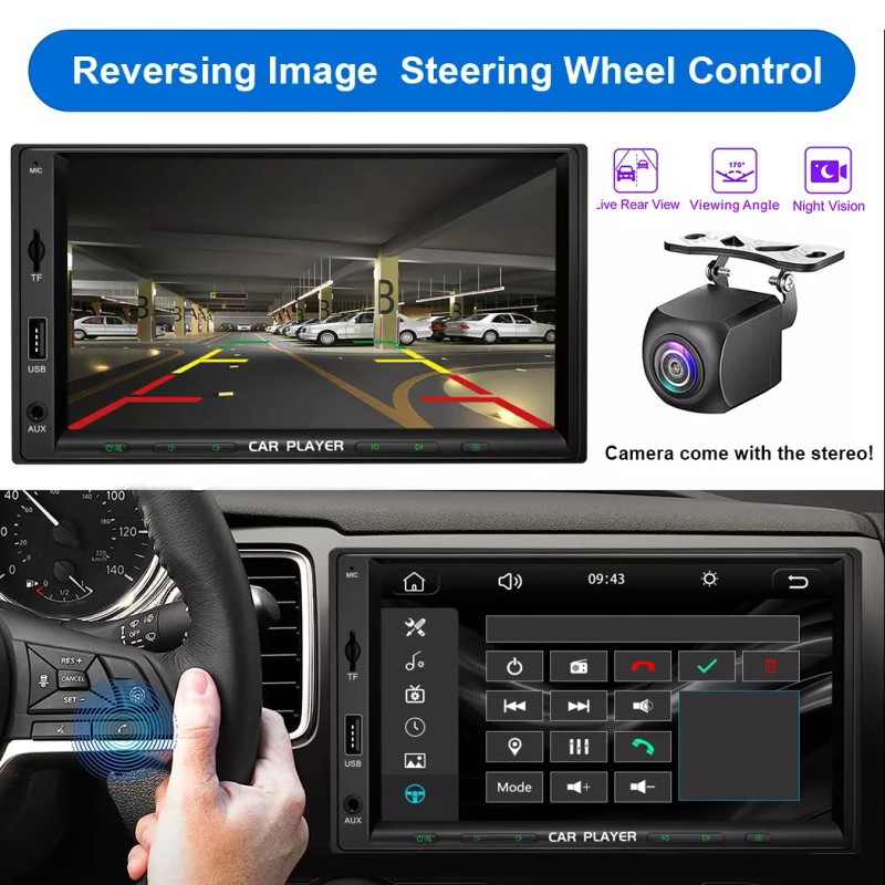 YUANTING 2 Din Car Stereo Radio Player 1080P 7" Screen