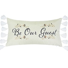 Levtex Home - Isadora - Decorative Pillow (12 x 24in.) - Be Our Guest - Charcoal, Brick Red and Cream