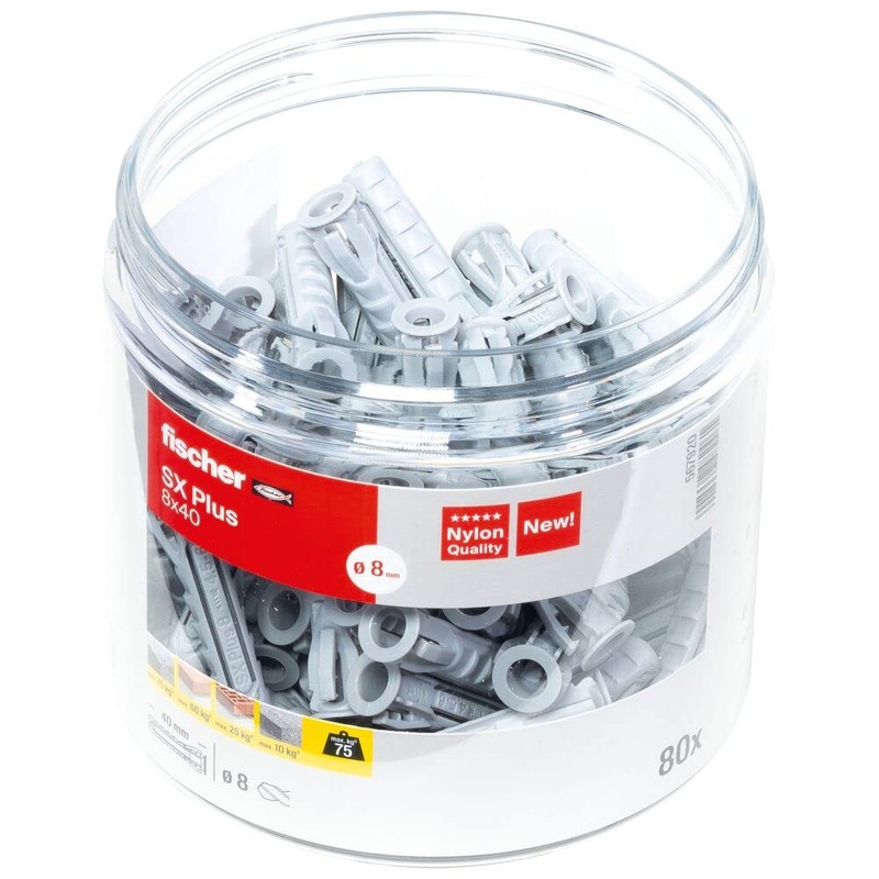 fischer SX Plus Expansion Dowels, 8 x 40, Handy Round