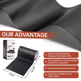Cindy's Tape Leather Repair Patch Tape Kit Black 3 x 60 inch Self Adhesive Leather Repair Patch for Furniture, Couch, Sofa, Car Seats,Office Chair,Vinyl Repair Kit