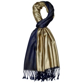 Lorenzo Cana Scarf Reversible Scarf 70% Silk 30% Viscose Scarf 70 x 190 cm Two Tone Scarf Reversible Double Face Men's Scarf Men's Scarf, Gold Navy Blue